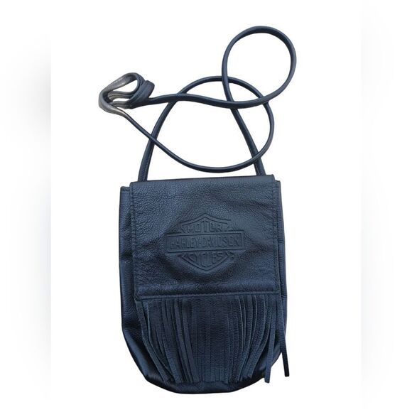 Harley-Davidson Embossed Logo Small Black Fringe Crossbody Bag - Picture 1 of 4